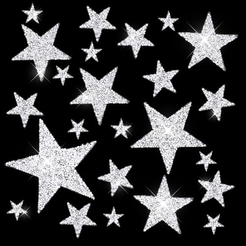 24Pcs Rhinestone Star Iron on Patches, Rhinestone Star Applique Iron on for Clothes(Silver)