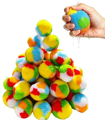 Nudorpn Bolas De Agua Reutilizables - 60 Piezas Juguetes y Juegos Absorbentes,Bolas De Esponja para Niños - para Piscina Playa Verano Jardín Césped Exterior Parque Niños Niñas