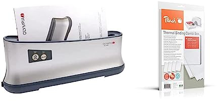 Olympia - Effizientes Thermobindegerät A4 TB-1280 | extra schnell einsatzbereit | nur 1 min. Bindezeit & Peach PBT100-14 Combi Box für 20 Thermobindemappen, 15-60 Blatt, A4, weiß