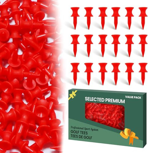 FINGER TEN Tees de Golf Plastique étape Down Outil Accessoire 60 Counts, 6 Taille Tee 2 3/4, 2 1/4, 2,1 3/4,1 1/2, 1 1/4 Pouce Durable Professionnel (Rouge, 60Tees-1 1/4’’— Rouge)