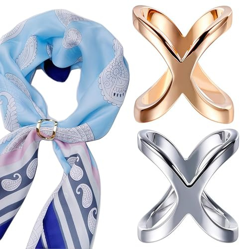 Lot de 2 boucles en forme de X (doré + argent) pour femme et fille, boucles d'écharpe, bijoux modernes, simples, fermoirs d'écharpes en soie, pinces à vêtements, accessoires de décoration pour t-shirt