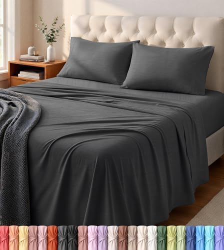 Utopia Bedding King Sheet Set - Jersey Knit Sheets 4 Piece – Cotton – Soft T-Shirt Stretchy Sheets (Heather Dark Grey)