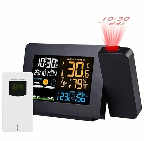 ExoticaBlend Sveglia con Proiettore Orologio Proiezione Soffitto Stazione Meteorologica con Sensore Esterno Termometro Interno Esterno Previsioni del Tempo Livello di Comfort