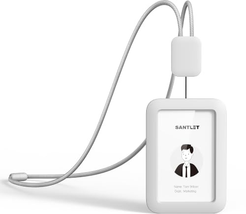 SANTLET Lanyards for ID Badges Holder, Soft Silicone, Retractable Cord | Clean Quiet Profile with 2 Card Slots, Safety Breakaway Buckle for Office Staff, Teachers Employees, Cruising, Vertical Grey