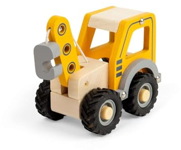 Bigjigs Toys Mini Crane Truck - Kids Cranes, Wooden Construction Toy, Toddler Play Vehicle, Sandpit Playsets, Gifts For Toddlers, Sustainably Made, Age 12+ Months