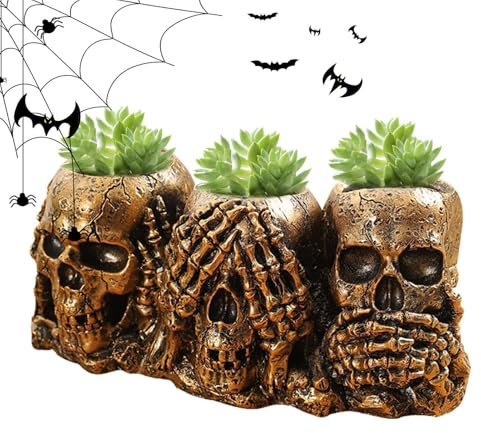 Décoration En Résine D'Halloween | Bol De Planteur De Crâne | Décorations D'Halloween Fantôme | Bol De Planteur Gothique Avec Un Planteur En Forme De Crâne Gothique Qui Agit Aussi