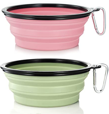 SLSON 2 ciotole per cani pieghevoli in silicone pieghevoli, ciotole da viaggio per cani e gatti, ciotole da viaggio pieghevoli in silicone (rosa e verde, grande)