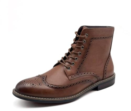 Finishing & Sewing Leather Wingtip Brogue Boots, Lace-Up, Perforated Details (Brown, Adult, Men, 12, Numeric, US Footwear Size System, Medium)