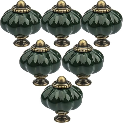 Roellgs 12-pack keramiska dörrknoppar, pumpa, keramiska knoppar, vintage skåpknoppar med monteringsskruvar, antik garderob, draghandtag, köksskåpsknoppar för byrå (grön)