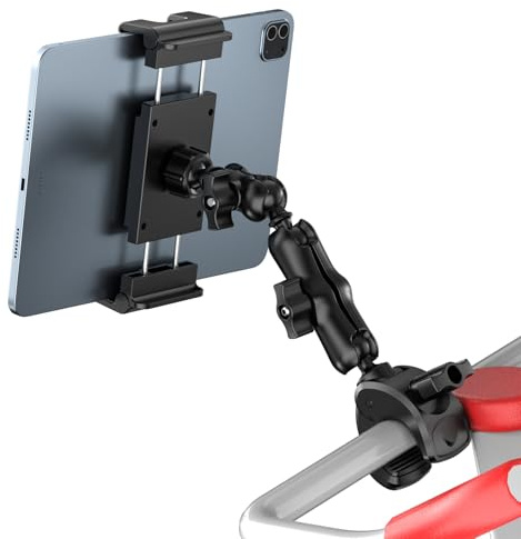 PLDHPRO Supporto Tablet per Microfono asta Musicale Girevole a 360° in Metallo ABS, Supporto Anti-Caduta Manubrio Tapis Roulant Bici per iPad Pro/Air/Mini, Telefono da 5,1 a 15,6 pollici