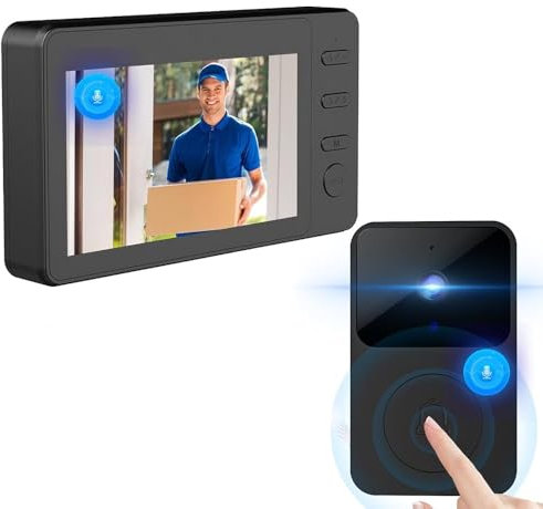 OBEST Sonnette Visuelle sans Fil avec Caméra 1080p écran IPS 4,3, Vision Nocturne Infrarouge, Caméra de Sécurité,Interphone Vidéo