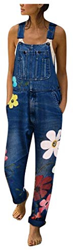 YIzdegg Hängselbyxor dam, sommar, jeans, arbetsbyxor med fickor, storlekar, färgglada blommönster, tryck, smala axelband, sommaroverall, jeans, hängselbyxor, ärmlös, säckig, jeansoverall, bekväm