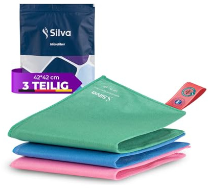 Silva Paños de Microfibra 42x42 cm – Juego de 3 Bayetas de Limpieza Premium – Sin Rayas ni Pelusas – Multiuso para Cristales, Cocina, Coche y Hogar – Alta Absorción y Reutilizable