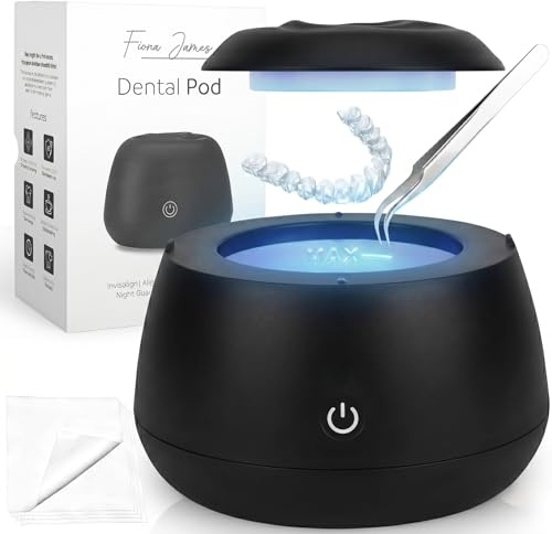 Pulitore per Retainer Ultrasonico 48kHz – Pod Dentale per Invisalign, Protesi e Paradenti – Macchina per Pulizia Profonda per Retainer e Night Guard – Serbatoio da 200ML, Funzione One-Touch – Nero
