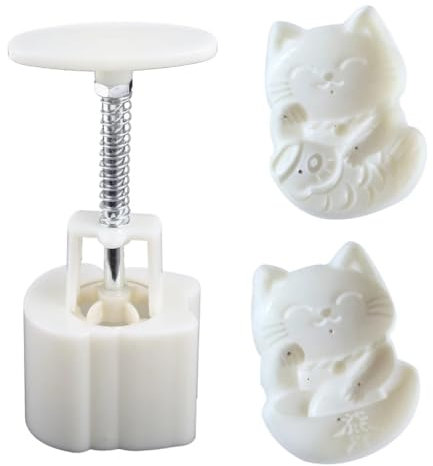 50g 3D Hand-Pressure Moon Cake Mould,Lucky Cat Shape Mooncake Mould Press with 2 Stapms,for Desserts,Cookie,DIY Soap
