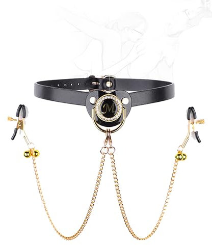 TRQOYTU Bavaglio Per La Bocca BDSM Con Clip Per Capezzoli, Campanelli A Catena, Regolabile, Bondage, Bavaglio Per La Bocca Con Morsetti Per Capezzoli, Bloccaggio, Stimolazione Del Seno, Clip