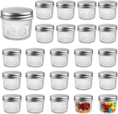 Consou Set di 24 Vasi in Vetro Ermetici da 120ml/4oz, Barattoli per Yogurt con Coperchio, Vasi per Overnight Oats, Contenitori Cucina per Pudding, Spezie, Fagioli, Cereali, Marmellate e Chutney