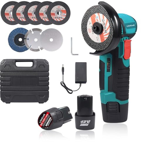 Mini Akku Winkelschleifer 12V, 76mm (3 Zoll) Bürstenloser Trennschleifer mit 2x 1500mAh Akku & 8 Scheiben, 19500 U/min Kabelloser Schneider, Elektrischer Multischleifer für Metall, Holz & Fliesen