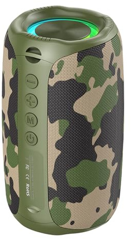 Bewinner Portable Bluetooth Speaker, 8W Full Range Wireless Speaker with RGB Lights, Rechargeable Bluetooth 5.4 Stereo Sound for Home, Party, Outdoors (Camouflage)