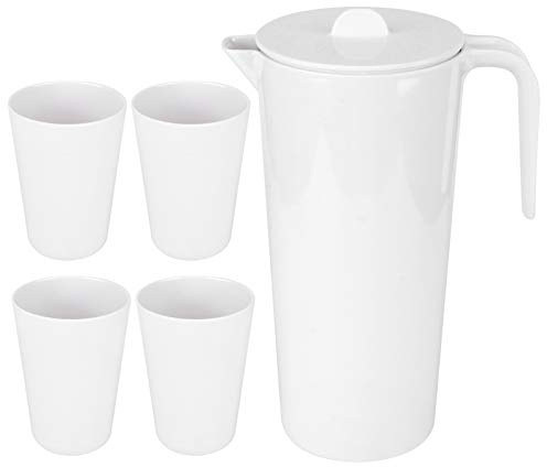 Hervidor de agua de gran capacidad, 1700 ml, con juego de 4 tazas, material de melamina duradero, elegante color blanco, perfecto para uso en el hogar, cocina, restaurante
