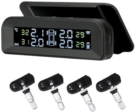 Tpms Sistema di monitoraggio dell'allarme della pressione dei pneumatici for auto Controllo automatico luminosità Alimentazione solare wireless 4 sensori Accessori decorativi(Internal sensors)