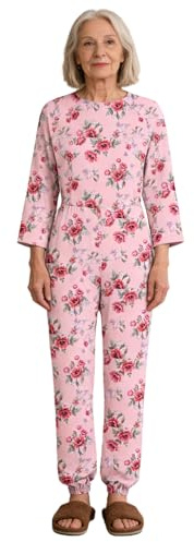 RUNQHUI Grenouillère Femme Personnes Âgées Alzheimer Combinaison Jogger Imprimé Manches Longues Pyjama Sanitaire