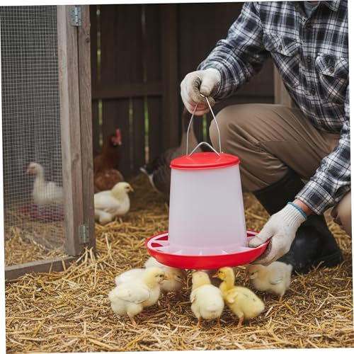 Hanging Chicken Feeder 2.5kg/5.5lb Plastic Chicken Feeder with Detachable Lid & Handle, weight-Fed Automatic Feed Dispenser for Ducks, Geese, Turkeys, Homeused