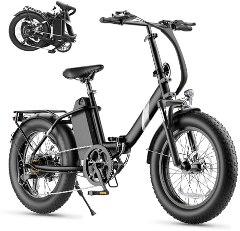 Touroll Bicicletta Elettrica S3 Nero, 20×3.0 fat bike elettrica con Autonomia 65 km,Bici Elettrica pieghevole con Motore 40 Nm, Forcella Ammortizzata, Portapacchi, Bici Elettrica Uomo e Donna