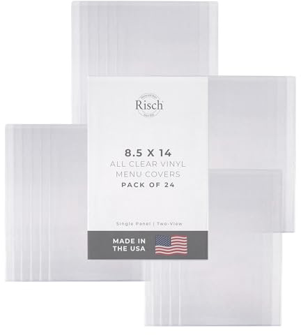 Risch Double-Sided All Clear Vinyl Menu Cover, Two-Sided 2 View Plastic Menu Holder, Slip in Top-Loading Cover, Wipeable, Reusable, 8.5” x 14”, Pack of 24