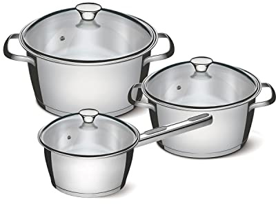 Tramontina Stainless Steel Cookware, for Induction, Electric, Gas and Ceramic Glass Hobs, ‎Cookware, Kitchen (3 Pcs. (2X Casserole; 1x Saucepan))