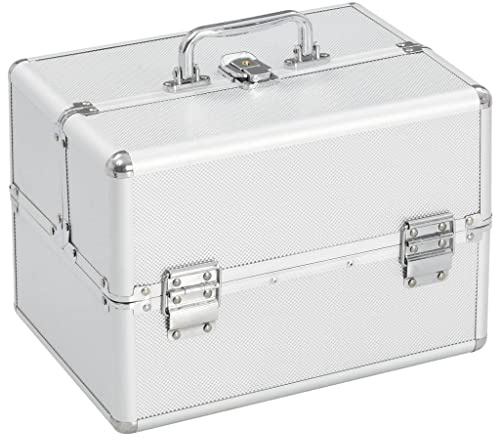 VidaXL Silver Aluminium Make-up Case 22x30x21 cm - Compact Cosmetic and Beauty Product Organizer with Lockable Security, Portable with Carrying Handle
