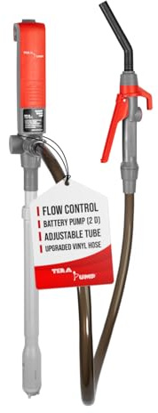 TERA PUMP Portable Battery Powered Gas Transfer Pump (2.6 GAL/MIN) Liquid Transfer Pump with Quick Stop Nozzle & Adjustable Intake for Gas, Diesel, DEF