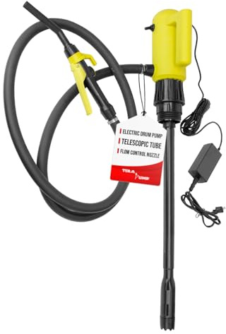 TERA PUMP Chemical Resistant Drum Pump (4.2 GPM) E85 & E15 12 Volt DEF Pump- Electric Plug-In Power for All Day Use - Safe For Liquids Such As Gasoline, Diesel & more
