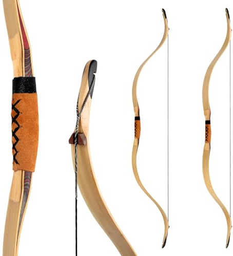 Deerseeker Outdoor Archery 52 Traditional Longbow Handmade Recurve Bows Ambidextrous Tatar Horsebow Set for Adults & Youth 20-80lbs
