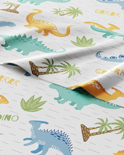 Kids Queen Size Colorful Dinosaur Bed Sheets - 4 Piece Dinosaur Microfiber Sheet Set - Dino Print Bedding - Soft, Breathable & Machine Washable - Dino Pattern Bed Set for Boys, Girls, Teens & Toddlers