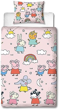 Character World Peppa Pig and Friends Official Single Bed Duvet Cover Set | Colourful Playful Design Reversible 2 Sided Bedding Including Matching Pillow Case