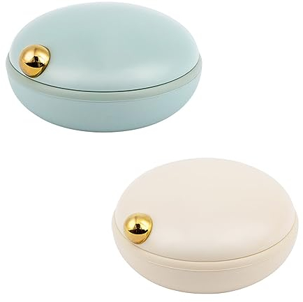 Pillendose mit 4 Fächern, tragbare Pillendose für Tasche oder Geldbörse, Pillendose, dekorativer Medizin-Vitamin-Organizer, einzigartiges Geschenk für Geldbörse, Reise-Pack (2 Stück, weiß + blau)