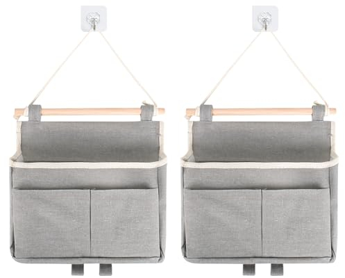 MJFENDAI 2 Stück Hängeorganizer Aufbewahrungstasche, Hängeaufbewahrung Wandorganizer mit Netzseitentaschen, Faltbar Hängeorganizer Wand Organizer für Home, Office, Diele, Bad, Kinderzimmer (Grau)