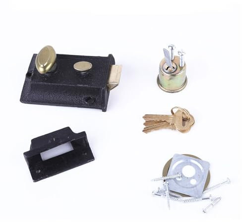 Traditional Nightlatch, Premium Steel Rim Cylinder with Screws & Keys for Door 35mm-55mm Thick