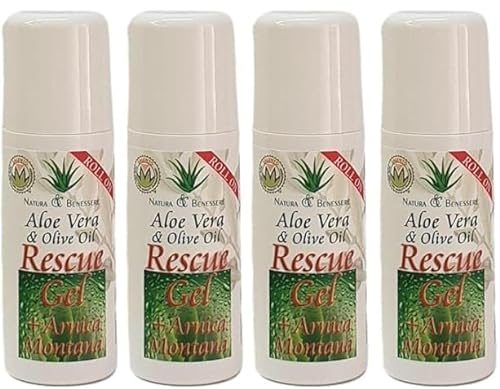 DEMERGY® ResCue Gel Aloe Vera Arnika Roll-on, natürliche Inhaltsstoffe, Schmerzlinderung für Gelenke, Muskeln, Beulen, Prellungen, Insektenstiche, geeignet für Kinder, entzündungshemmend, 4 Einheiten