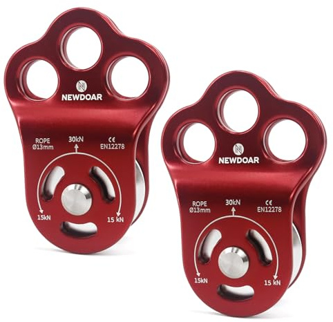 NewDoar 30 KN CE-zertifizierte DREI-Loch-Rettungs Kletterrolle Mikro Seilrolle für max. 13 mm Umlenkrolle mit Lager zum Abseilen, langlebige Seitenplatten-2 Stück