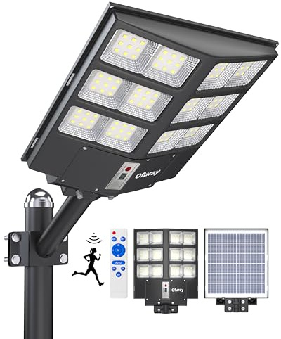 Ofuray Of-2000W Solar Straßenlaterne für Außen, 200000LM Solarlampen für Außen mit Bewegungsmelder, 6500K Solarleuchten Dämmerung bis zum Morgengrauen, IP67 Wasserdichte Wegeleuchte für Parkplatz, Hof
