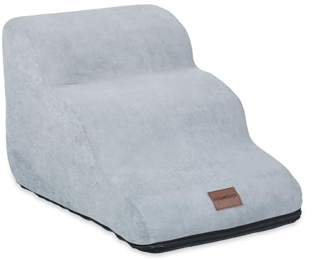 Relaxdays Haustiertreppe 3 Stufen, Hunde & Katzen, HxBxT: 33 x 36,5 x 52 cm, weiche Hundetreppe, für Bett, Couch, grau