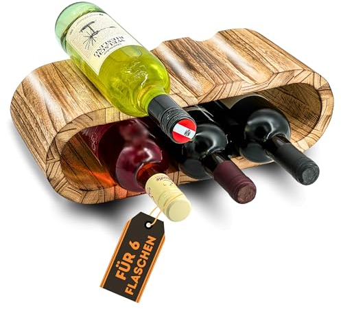 SIMPLEX DOMO Rustikales Weinregal Holz geflämmt - Flaschenregal Holz für 6 Flaschen, 2 Etagen - Zeitloses Design, sanft geölt - Weinregal schmal für Küche, Esszimmer, Wohnzimmer
