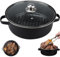 Roaster Pan 11-Inch Enameled Roasting Pan with Lid Non Stick Black Roaster Pan with Glass Lid and Double-Handle for Sweet Potatoes Turkey Chicken Meat, Roasting Pan with Lid