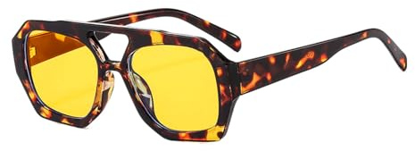 YAMEIZE 70s Retro Double Bridge Pilot - Lunettes de soleil pour Femme Homme Lunettes de soleil classique hexagonale Place Lunettes de conduite