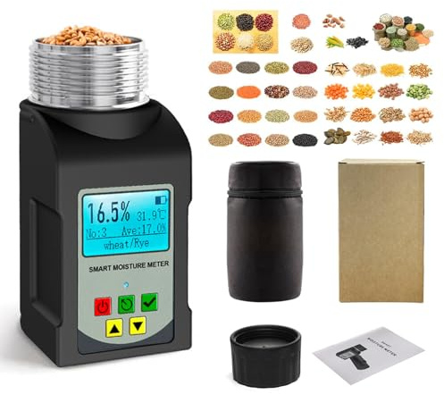 Smart Grain Moisture Tester for 25 Grains, Portable Grain Moisture Meter with Digital Display Voice Broadcast Data Hold, Moisture Temperature Analyzer Tester for Corn Wheat Coffee Bean Rice Crop