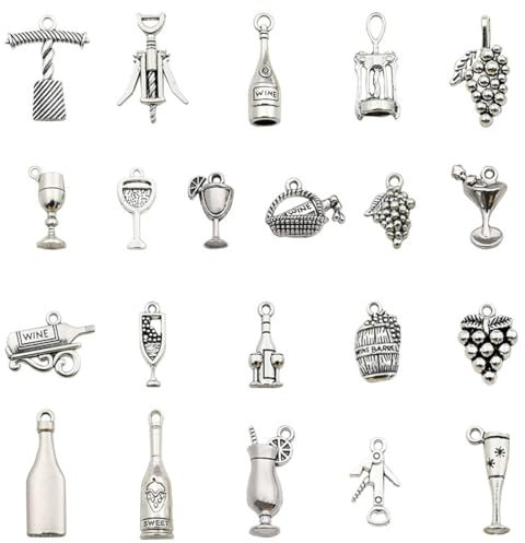 20 pezzi Ciondoli per Calici da Vino, Segnabicchieri Marcatori di Ciondoli per Bicchieri di Vino, Segnabicchieri a tema vino Etichette con fibbia Design, Decorazioni per Feste Degustazione di Vini