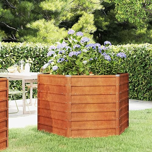 IKAYAA Hochbeet aus Metall Rostig Mit Pflanzkübel Gartenbeet Frühbeet Blumenkasten Pflanzkasten Cortenstahl - 129 x 129 x 77 cm