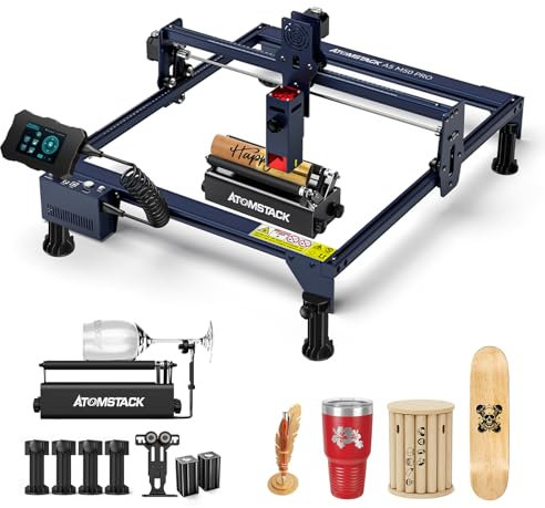 ATOMSTACK A5 M50 PRO Laser Graviermaschine mit R3 Pro Laser-Rotationswalze, 40W Lasergravierer Ultrafeine Offline Laserschneider und Gravurmaschine, für Holz Metall Stein Glas